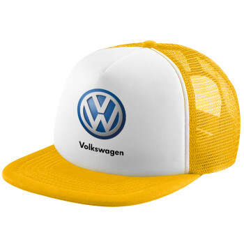 VW Volkswagen, Καπέλο παιδικό Soft Trucker με Δίχτυ ΚΙΤΡΙΝΟ/ΛΕΥΚΟ (POLYESTER, ΠΑΙΔΙΚΟ, ONE SIZE)