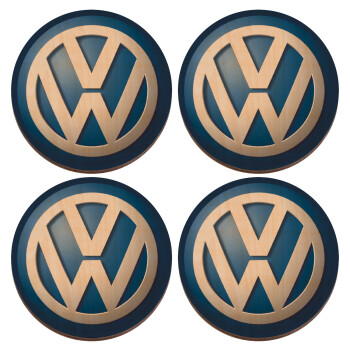 VW Volkswagen, ΣΕΤ x4 Σουβέρ ξύλινα στρογγυλά plywood (9cm)