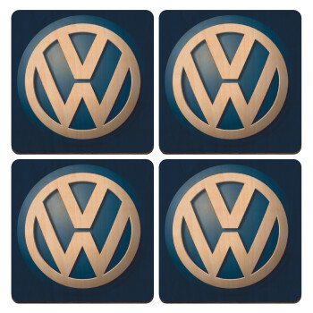 VW Volkswagen, ΣΕΤ x4 Σουβέρ ξύλινα τετράγωνα plywood (9cm)