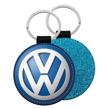 VW Volkswagen, Μπρελόκ Δερματίνη, στρογγυλό ΜΠΛΕ (5cm)