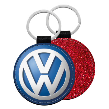 VW Volkswagen, Μπρελόκ Δερματίνη, στρογγυλό ΚΟΚΚΙΝΟ (5cm)
