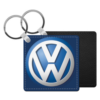 VW Volkswagen, Μπρελόκ Δερματίνη, τετράγωνο ΜΑΥΡΟ (5x5cm)