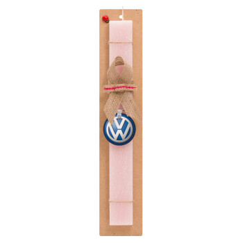 VW Volkswagen, Πασχαλινό Σετ, ξύλινο μπρελόκ & πασχαλινή λαμπάδα αρωματική πλακέ (30cm) (ΡΟΖ)