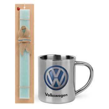 VW Volkswagen, Πασχαλινό Σετ, μεταλλική κούπα θερμό (300ml) & πασχαλινή λαμπάδα αρωματική πλακέ (30cm) (ΤΙΡΚΟΥΑΖ)