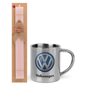 VW Volkswagen, Πασχαλινό Σετ, μεταλλική κούπα θερμό (300ml) & πασχαλινή λαμπάδα αρωματική πλακέ (30cm) (ΡΟΖ)