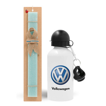 VW Volkswagen, Πασχαλινό Σετ, παγούρι μεταλλικό αλουμινίου (500ml) & λαμπάδα αρωματική πλακέ (30cm) (ΤΙΡΚΟΥΑΖ)