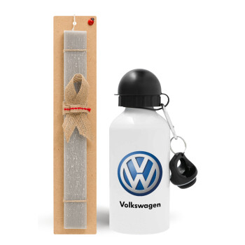VW Volkswagen, Πασχαλινό Σετ, παγούρι μεταλλικό  αλουμινίου (500ml) & πασχαλινή λαμπάδα αρωματική πλακέ (30cm) (ΓΚΡΙ)