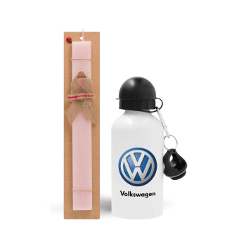 VW Volkswagen, Πασχαλινό Σετ, παγούρι μεταλλικό αλουμινίου (500ml) & πασχαλινή λαμπάδα αρωματική πλακέ (30cm) (ΡΟΖ)