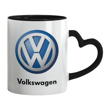 VW Volkswagen, Κούπα καρδιά χερούλι μαύρη, κεραμική, 330ml