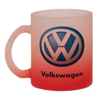 VW Volkswagen, Κούπα γυάλινη δίχρωμη με βάση το κόκκινο ματ, 330ml