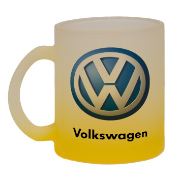 VW Volkswagen, Κούπα γυάλινη δίχρωμη με βάση το κίτρινο ματ, 330ml