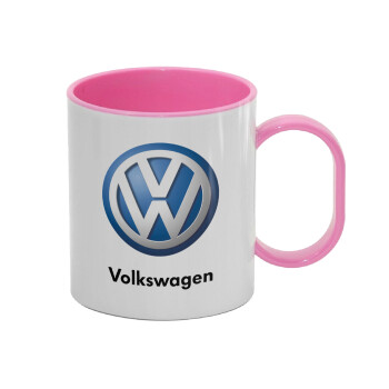 VW Volkswagen, Κούπα (πλαστική) (BPA-FREE) Polymer Ροζ για παιδιά, 330ml