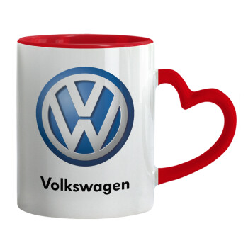VW Volkswagen, Κούπα καρδιά χερούλι κόκκινη, κεραμική, 330ml