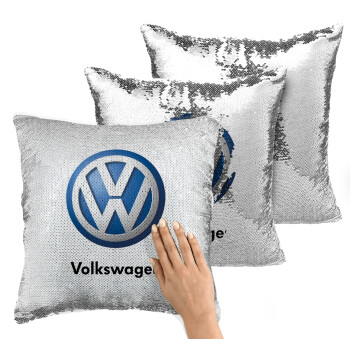 VW Volkswagen, Μαξιλάρι καναπέ Μαγικό Ασημένιο με πούλιες 40x40cm περιέχεται το γέμισμα