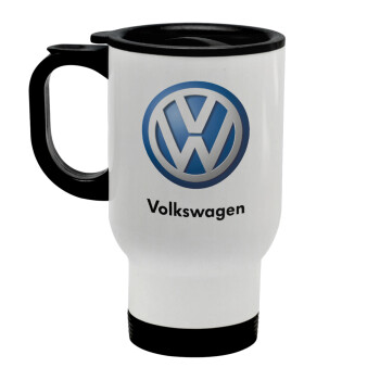 VW Volkswagen, Κούπα ταξιδιού ανοξείδωτη με καπάκι, διπλού τοιχώματος (θερμό) λευκή 450ml
