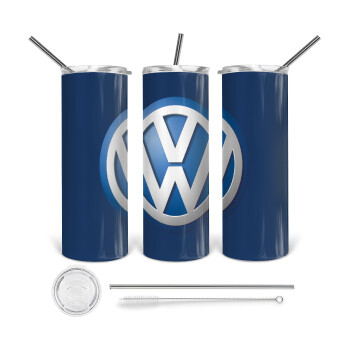 VW Volkswagen, 360 Eco friendly ποτήρι θερμό (tumbler) από ανοξείδωτο ατσάλι 600ml, με μεταλλικό καλαμάκι & βούρτσα καθαρισμού