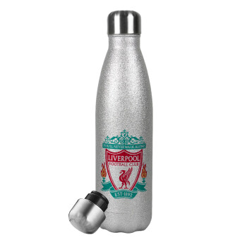 Liverpool, Μεταλλικό παγούρι θερμός Glitter Aσημένιο (Stainless steel), διπλού τοιχώματος, 500ml