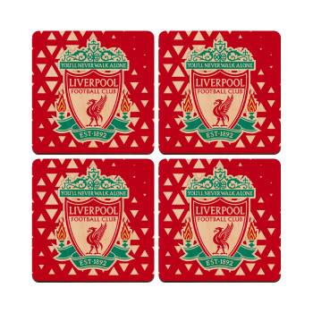 Liverpool, ΣΕΤ x4 Σουβέρ ξύλινα τετράγωνα plywood (9cm)