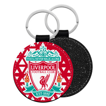 Liverpool, Μπρελόκ Δερματίνη, στρογγυλό ΜΑΥΡΟ (5cm)