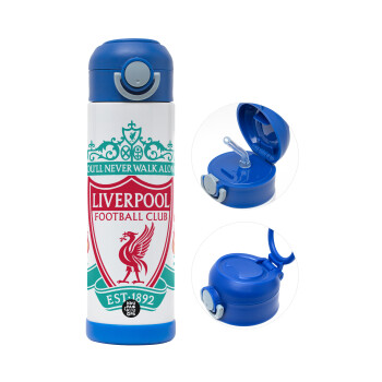 Liverpool, Παιδικό παγούρι θερμό, ανοξείδωτο, με καλαμάκι ασφαλείας, ΜΠΛΕ (500ml)