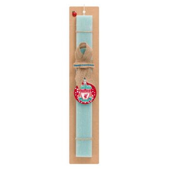 Liverpool, Easter Set, wooden keychain & aromatic flat Easter candle (30cm) (TURQUOISE)