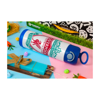 Liverpool, Πασχαλινή Λαμπάδα με Παιδικό παγούρι θερμό, ανοξείδωτο, με καλαμάκι ασφαλείας, ΜΠΛΕ (500ml)