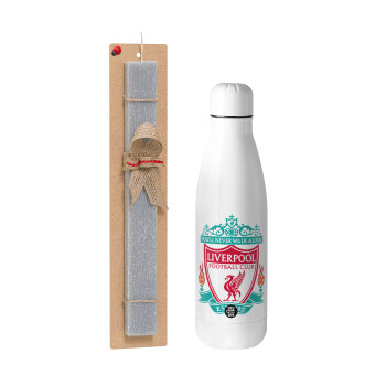 Liverpool, Easter Set, metallic stainless thermos bottle (500ml) & scented flat Easter candle (30cm) (GRAY)
