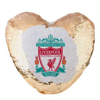 Liverpool, Μαξιλάρι καναπέ καρδιά Μαγικό Χρυσό με πούλιες 40x40cm περιέχεται το  γέμισμα