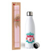 Easter Set, metallic stainless steel water bottle (750ml) & scented flat Easter candle (30cm) (PINK)