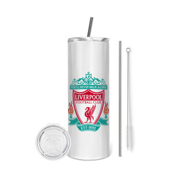 Liverpool, Eco friendly ποτήρι θερμό (tumbler) από ανοξείδωτο ατσάλι 600ml, με μεταλλικό καλαμάκι & βούρτσα καθαρισμού