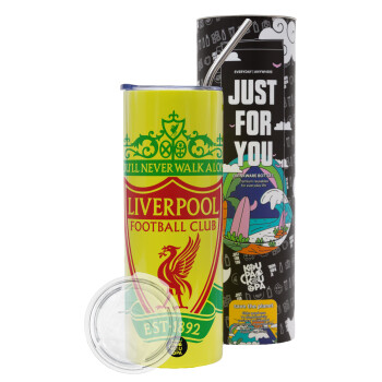 Liverpool, Neon Yellow Travel Tumbler, with metal straw (Stainless steel 304 Food grade, BPA free, 600ml)