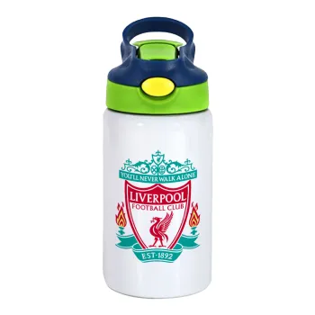 Liverpool, Children's hot water bottle, stainless steel, with safety straw, green, blue (350ml)