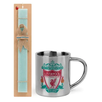 Liverpool, Easter Set, metallic thermal cup (300ml) & aromatic flat Easter candle (30cm) (TURQUOISE)
