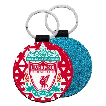 Liverpool, Μπρελόκ Δερματίνη, στρογγυλό ΜΠΛΕ (5cm)