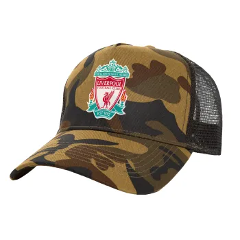 Liverpool, Adult Structured Trucker Hat, with Mesh, (Camouflage) Army (100% COTTON, ADULT, UNISEX, ONE SIZE)