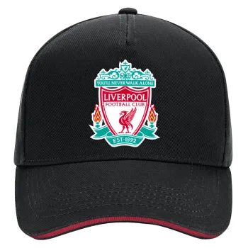 Liverpool, DRILL Adult Ultimate Hat BLACK/RED, (100% COTTON, ADULT, UNISEX, ONE SIZE)