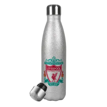 Liverpool, Metallic Glitter Silver Thermos Flask (Stainless steel), double-walled, 500ml