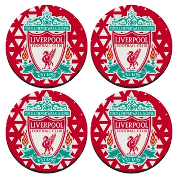 Liverpool, ΣΕΤ 4 Σουβέρ ξύλινα στρογγυλά (9cm)