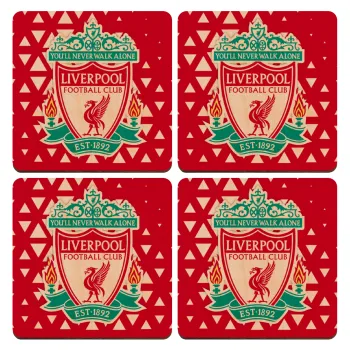 Liverpool, ΣΕΤ x4 Σουβέρ ξύλινα τετράγωνα plywood (9cm)