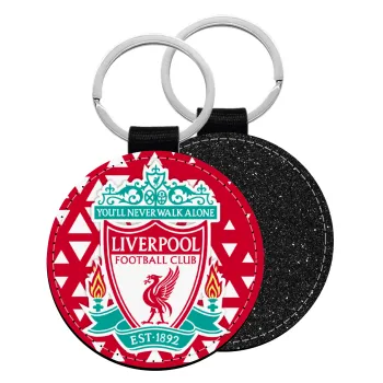 Liverpool, Μπρελόκ Δερματίνη, στρογγυλό ΜΑΥΡΟ (5cm)