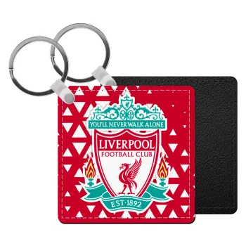 Liverpool, Μπρελόκ Δερματίνη, τετράγωνο ΜΑΥΡΟ (5x5cm)