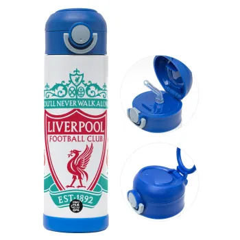 Liverpool, Παιδικό παγούρι θερμό, ανοξείδωτο, με καλαμάκι ασφαλείας, ΜΠΛΕ (500ml)