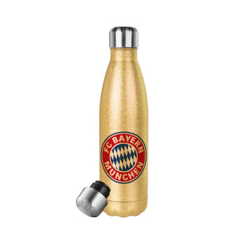 FC Bayern Munich, Μεταλλικό παγούρι θερμός Glitter χρυσό (Stainless steel), διπλού τοιχώματος, 500ml