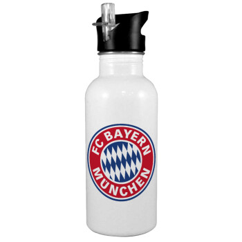 FC Bayern Munich, White water bottle with straw, stainless steel 600ml
