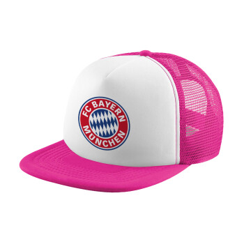 FC Bayern Munich, Καπέλο παιδικό Soft Trucker με Δίχτυ ΡΟΖ/ΛΕΥΚΟ (POLYESTER, ΠΑΙΔΙΚΟ, ONE SIZE)