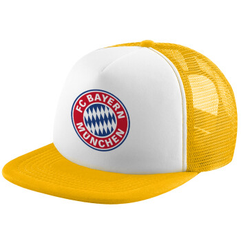 FC Bayern Munich, Καπέλο παιδικό Soft Trucker με Δίχτυ ΚΙΤΡΙΝΟ/ΛΕΥΚΟ (POLYESTER, ΠΑΙΔΙΚΟ, ONE SIZE)