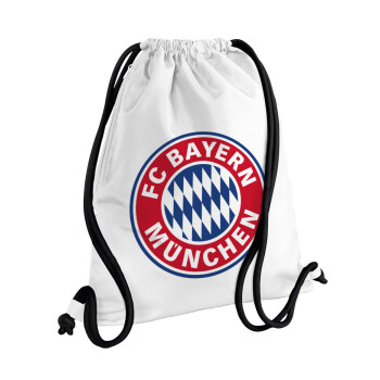 FC Bayern Munich, Τσάντα πλάτης πουγκί GYMBAG λευκή, με τσέπη (40x48cm) & χονδρά κορδόνια