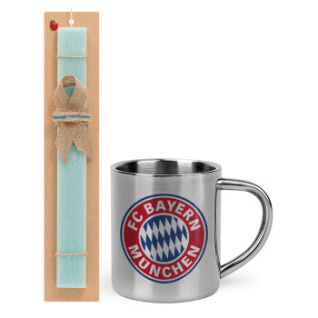 FC Bayern Munich, Easter Set, metallic thermal cup (300ml) & aromatic flat Easter candle (30cm) (TURQUOISE)