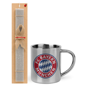 FC Bayern Munich, Easter Set, metallic thermal cup (300ml) & Easter aromatic flat candle (30cm) (GRAY)