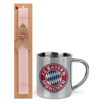 FC Bayern Munich, Πασχαλινό Σετ, μεταλλική κούπα θερμό (300ml) & πασχαλινή λαμπάδα αρωματική πλακέ (30cm) (ΡΟΖ)